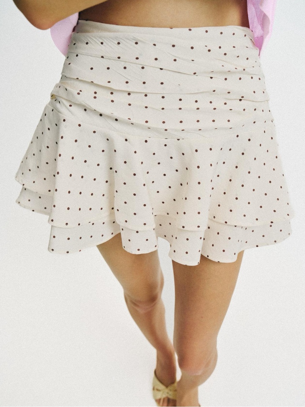 Zara Cream Skater Mini Skirt with Brown Polka Dots